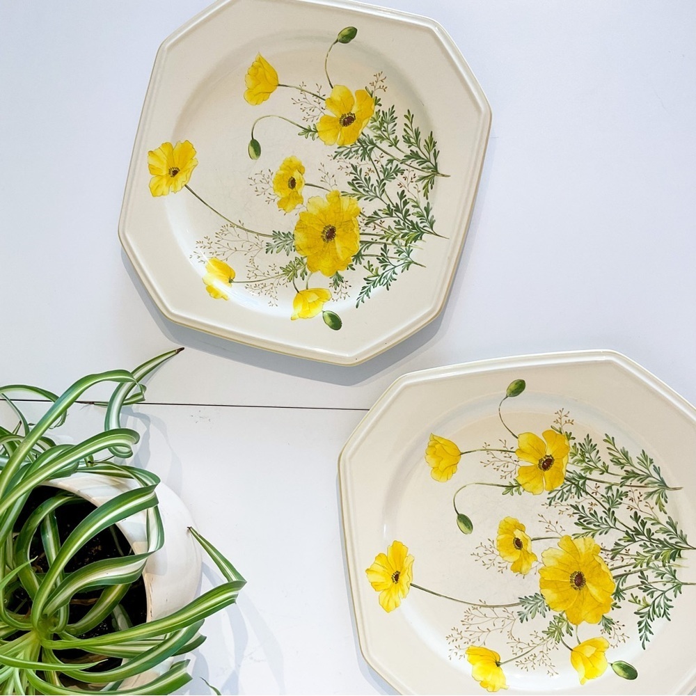 Vintage Mikasa Yellow Poppy Set Of Two Plate Dishes